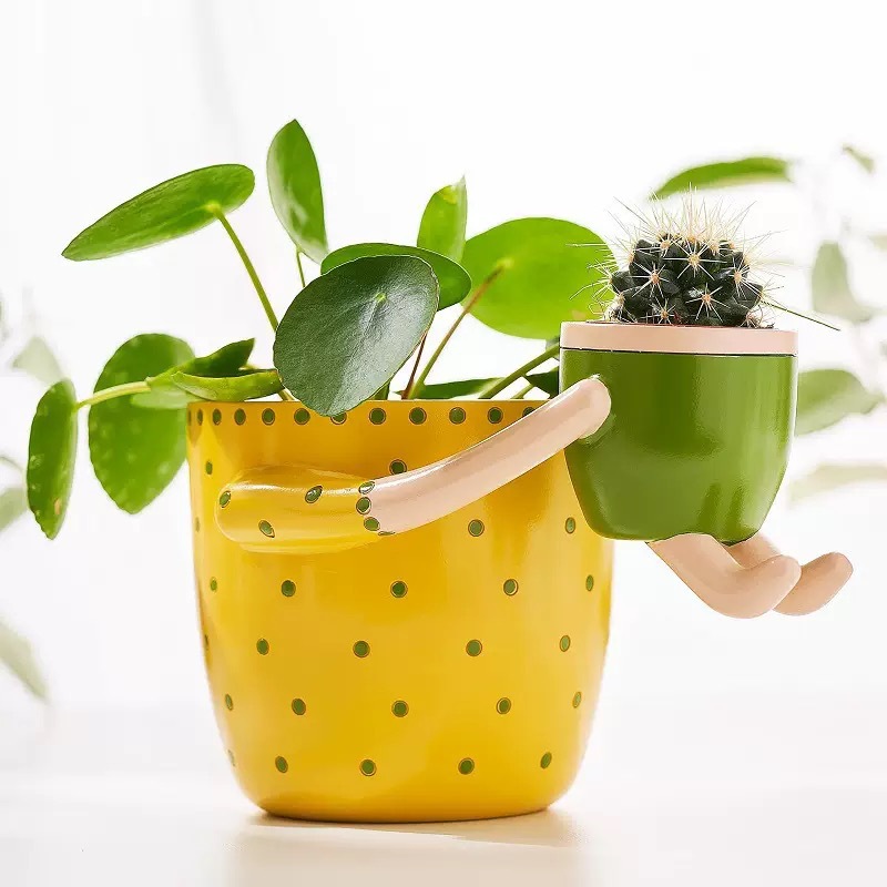 Plant Parent Pot - 수지 재질의 부모-자녀 꽃병, 배수구 포함,
