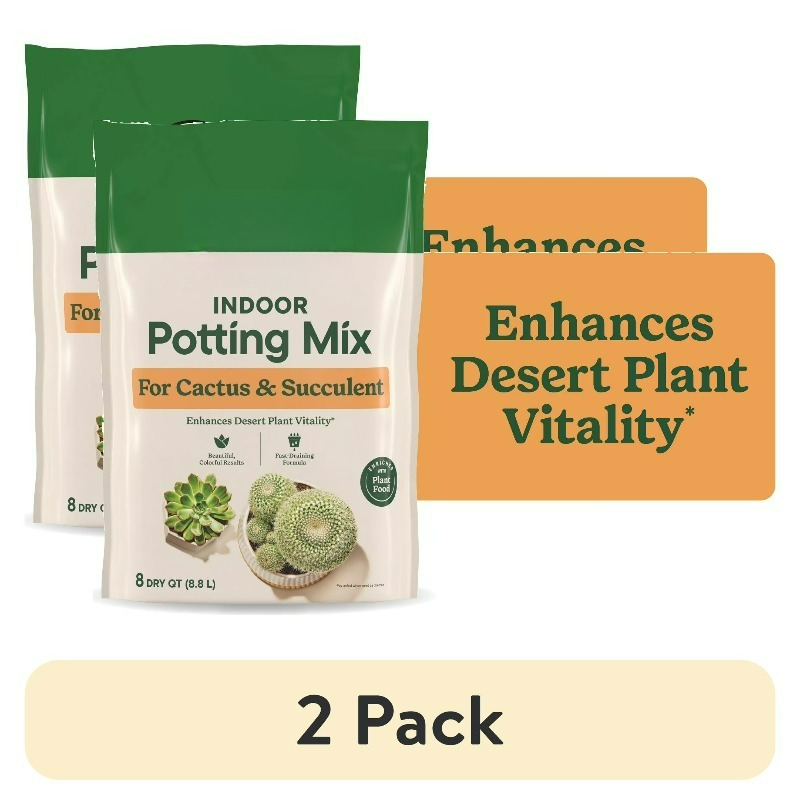 Cactus Mix Pot - (2팩) 선인장 및 다육식물용 실내 화분용토,