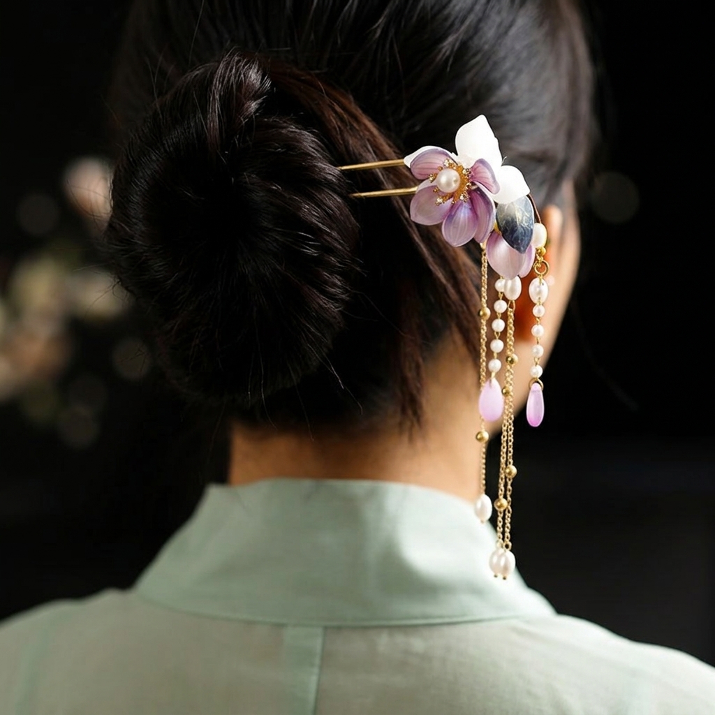 난초 꽃 장식이 있는 합금 U자형 머리핀, 부드럽게 손 - Orchid Phalaenopsis 리뷰 및 가격