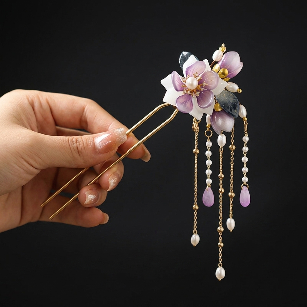 난초 꽃 장식이 있는 합금 U자형 머리핀, 부드럽게 손 - Orchid Phalaenopsis 리뷰 및 가격