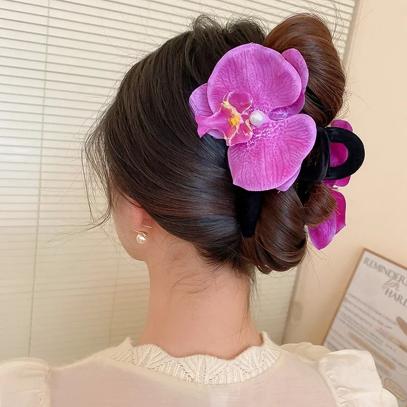 다채로운 나비 난초 헤어 클로 클립, 여성 패션, 보헤 - Orchid Phalaenopsis 리뷰 및 가격